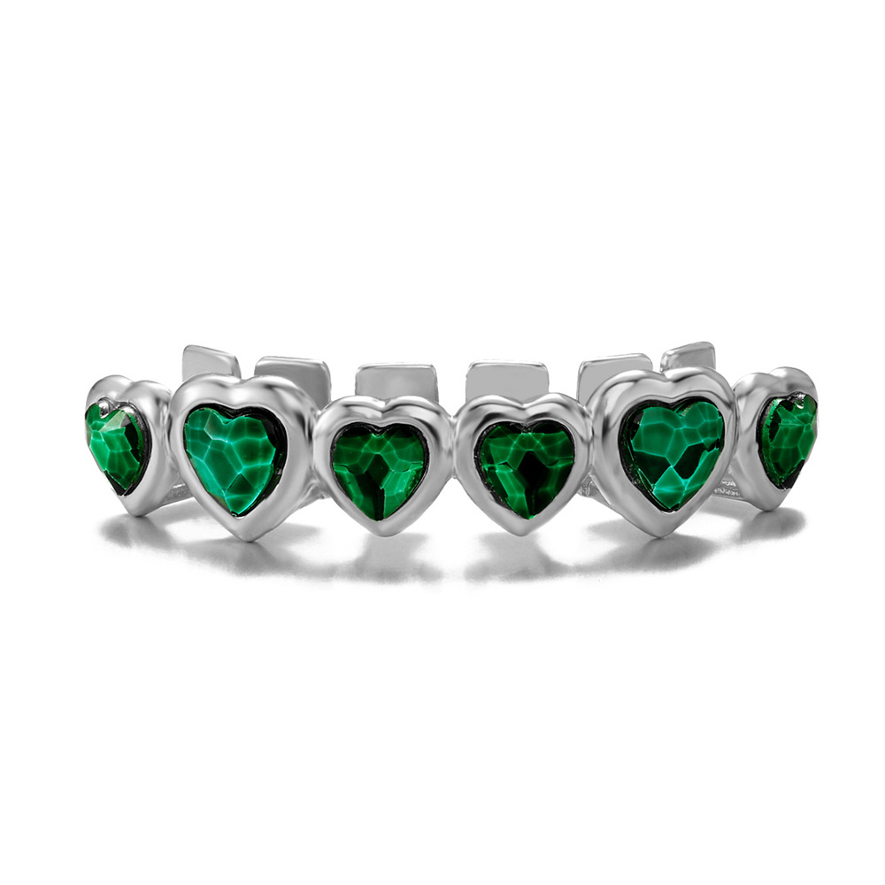 Unisex Gender Hip-Hop Heart Shape Copper Artificial Gemstones Unisex Tooth Socket