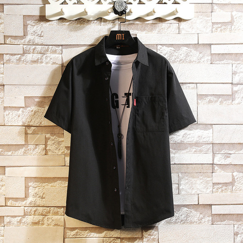 Men's Large Size Short Sleeve Simple Shirt Youth Student Loose Casual Fashion Base Shirt