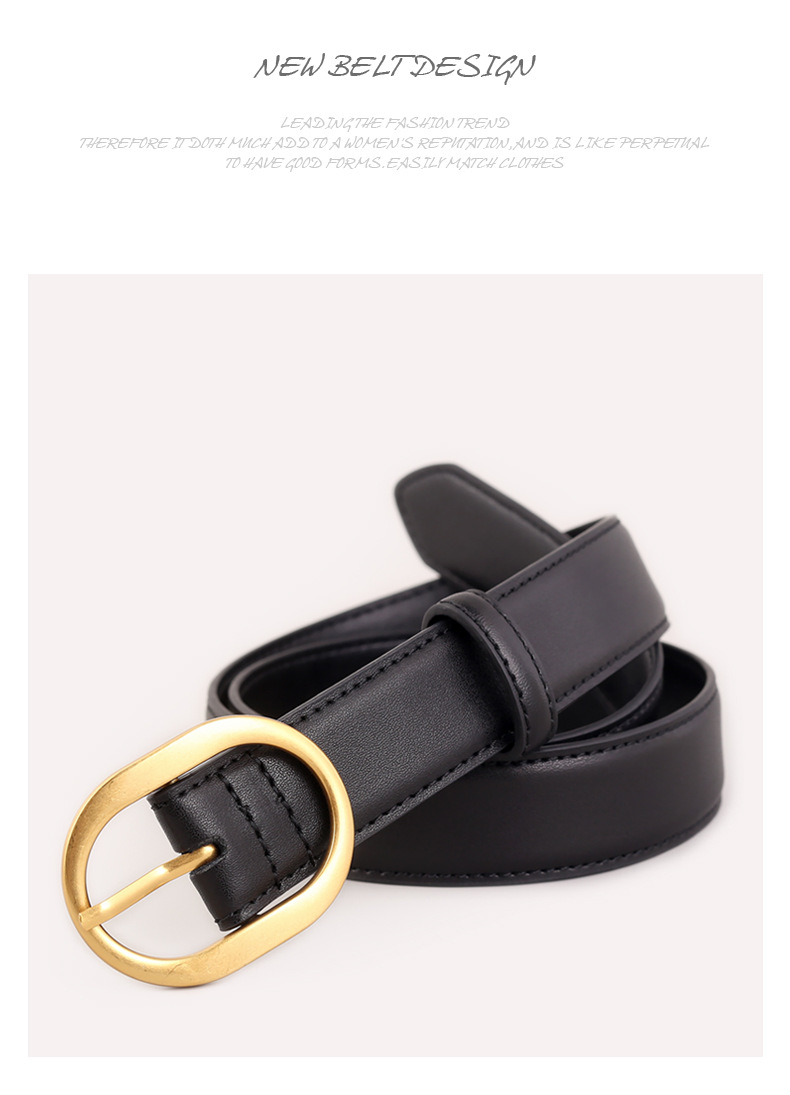 Ceinture en cuir véritable pour femmes, boucle à aiguille, mode polyvalente, pour jeans, loisirs, banlieue, noir, tendance, Stock pour femmes, nouvelle collection 2024_voghion.com