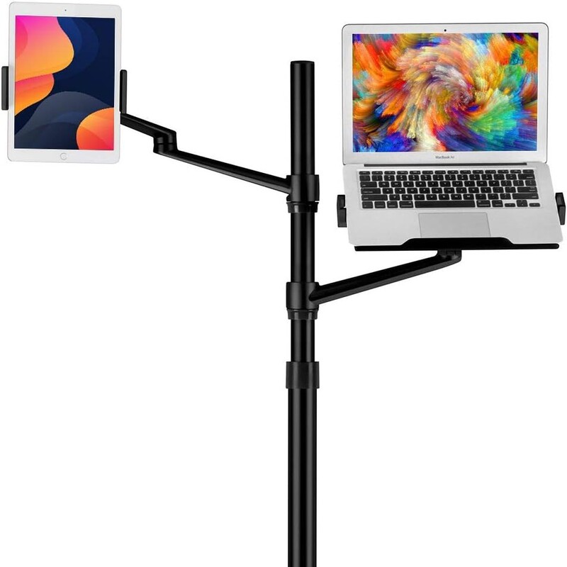 Double-Arm Height-Adjustable Stand with Rollers, Suitable for iPad and Laptop Computers