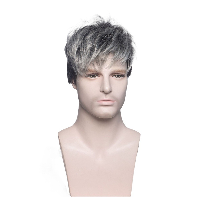 Comercio electrónico transfronterizo suministro de moda natural mullido Peluca de los hombres de fibra química peluca cabeza cubierta de la cabeza de la peluca de los hombres europeos y americanos cubierta de la cabeza