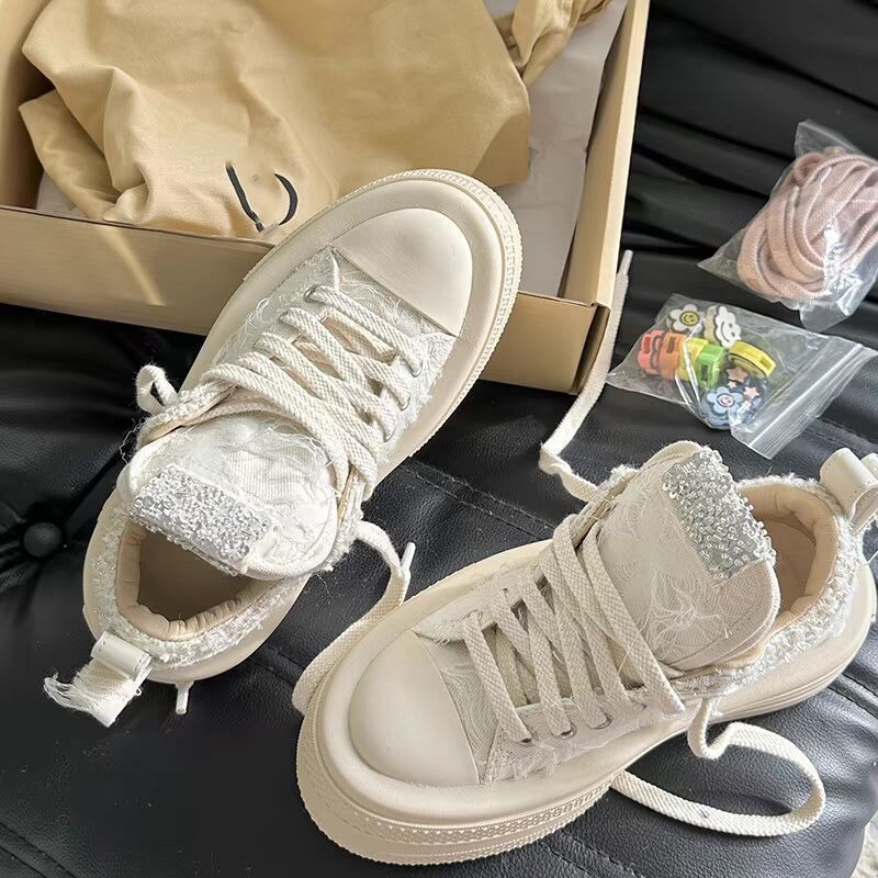 Women's Canvas Shoes 2026 New Model, Thick-soled Sneakers, College-style Height-increasing Versatile White Shoes, Casual Shoes, Similar To Ruth's Style, Trendy_vogvips.com