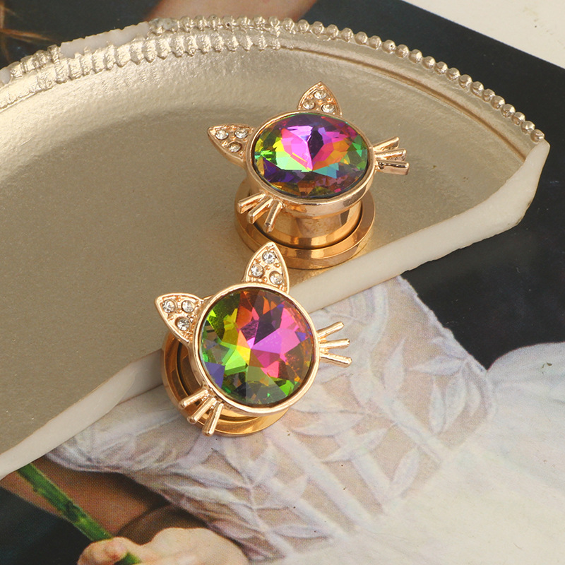 Cross-border Stainless Steel Cat Head Piercing Ear Hole Tool Punk Crystal Earrings detail image 7