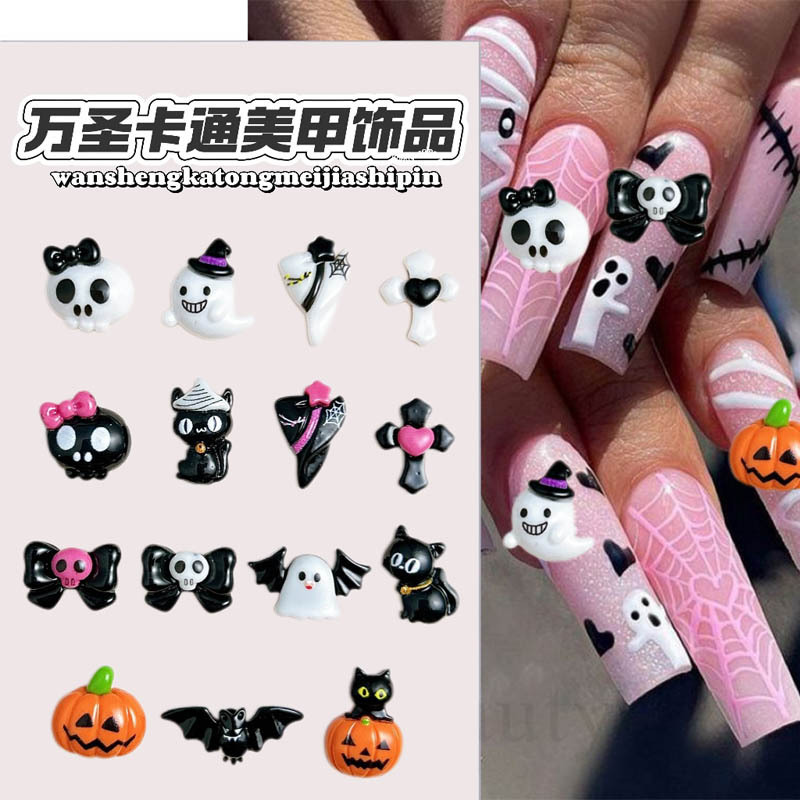 国境を越えて人気のあるハロウィーンネイルアート樹脂幽霊カボチャ漫画ネイルアクセサリーdiyアクセサリー卸売り|undefined