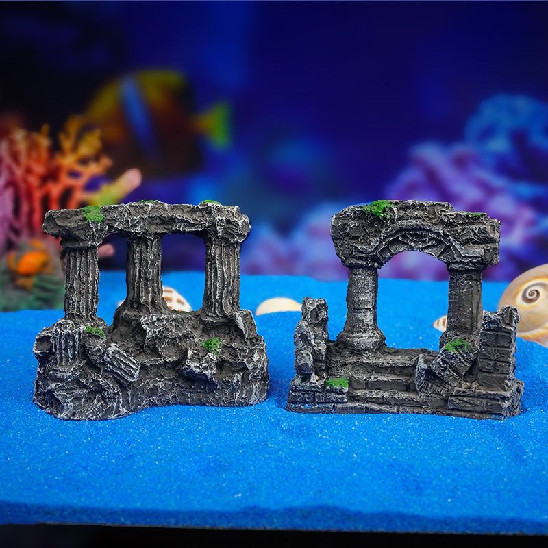 Tanque de peces paisaje decoración doble columna romana resina musgo micro paisaje Decoración