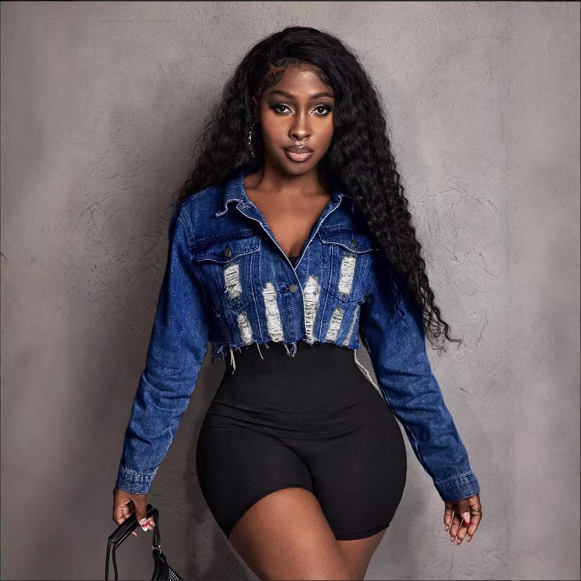 Cross-Border European and American 2026 Women's Denim Jacket, European and American Niche Design, Short Loose Long-Sleeve Women's Top