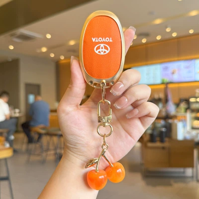 Platinum 3X Key Cover, Specifically: Car key bag - type-a-hermes-orange-cherry-hanging-chain