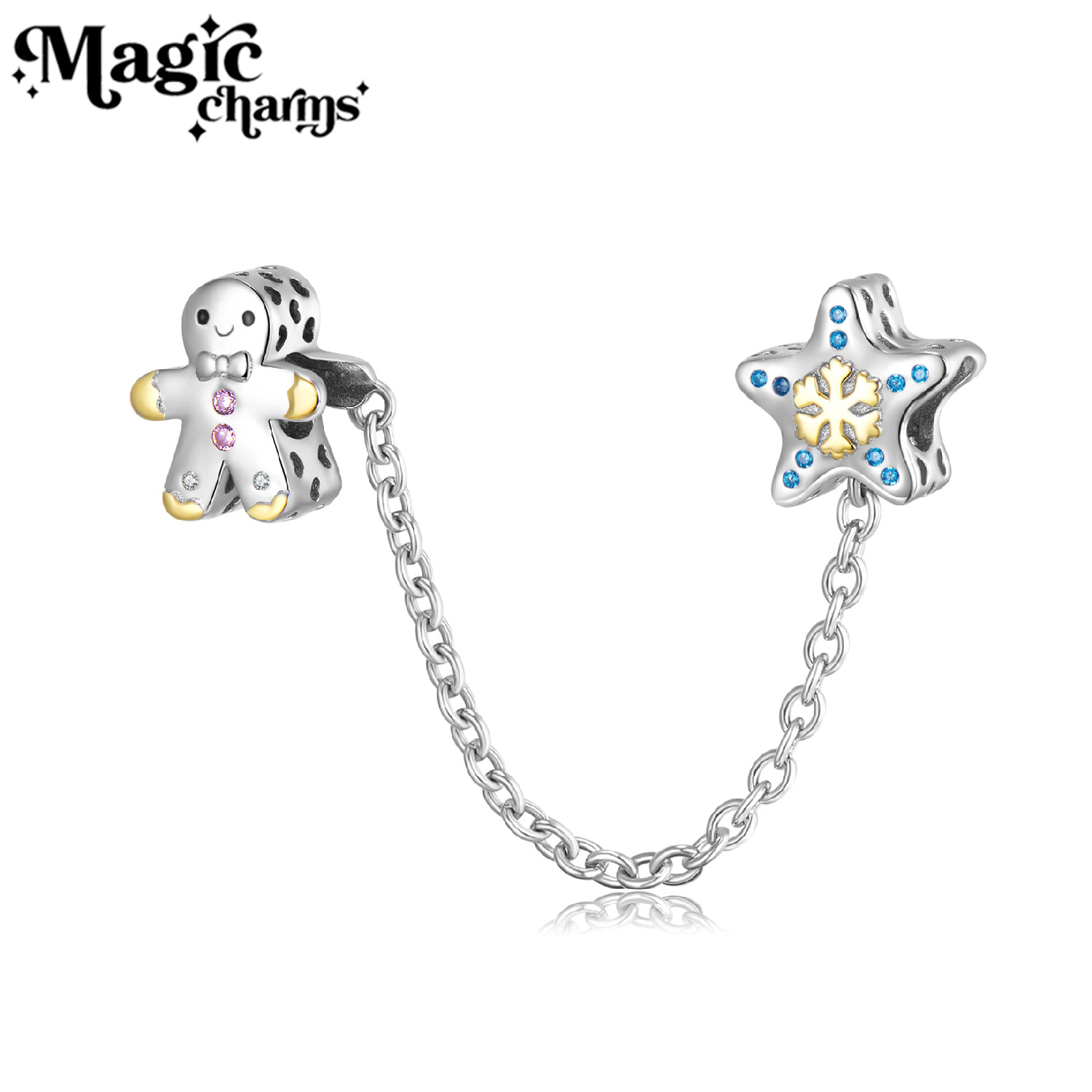 Diy pendant Christmas five-pointed star snowflake & snow cake man protection chain Christmas sterling silver bracelet diy accessories_voghion.com