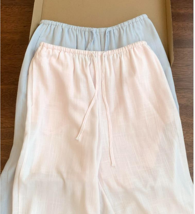 Quần culottes nữ ống rộng chất liệu linen phong cách lão tiền — xanh lam, màu hồng, màu trắng chi tiết 6