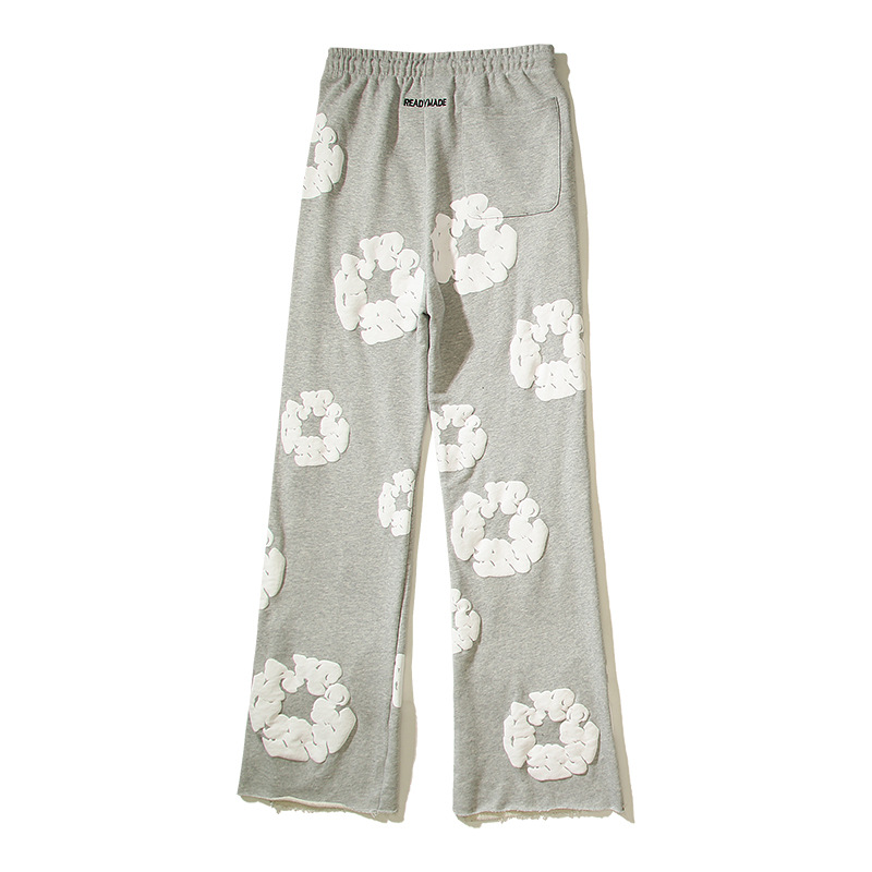 American High Street tridimensional espuma algodón impreso bordado Estilo Vintage hip hop hombres y mujeres micro cuerno pantalones de chándal