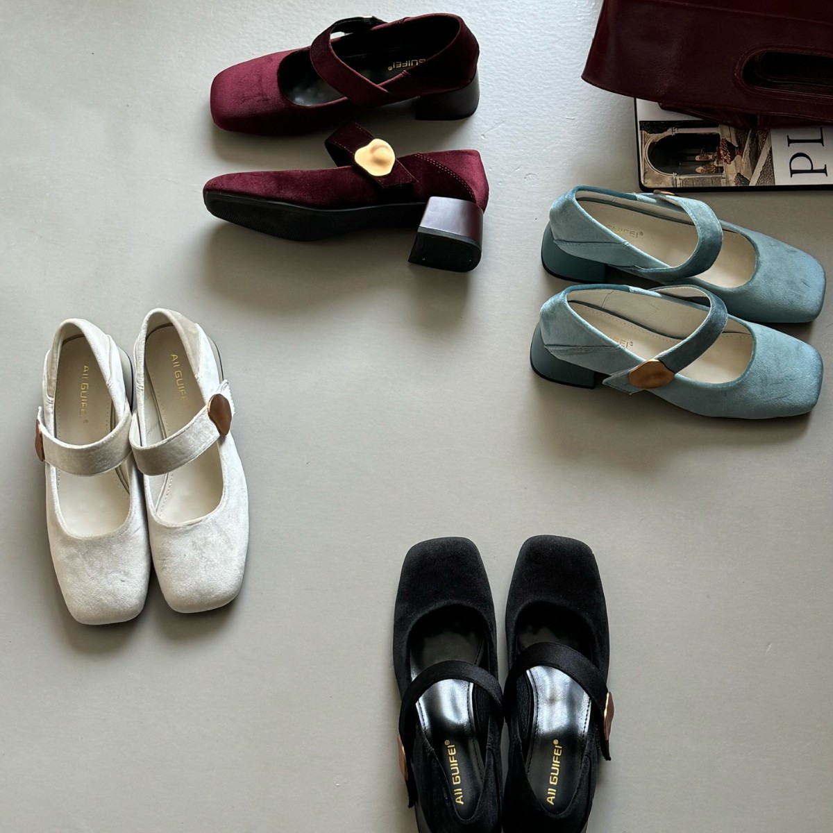 Korean-style Square-toed Mary Jane For Women, 2026 Spring New Model, Square-heeled, Velcro Strap Single Shoes_vogvips.com