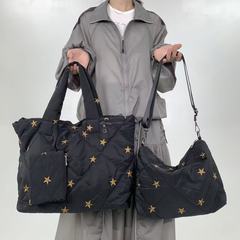 跨境专供女士时尚衍缝棉服托特包三件套星星百搭单肩手提包