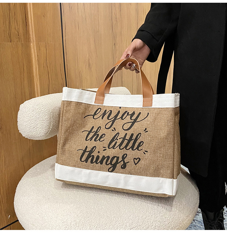 360g Weight Open Closure Type Top Handle Strap Type Tote Bag Bags Type Casual, Daily Occasion cotton and linen Material Letter Pattern All Seasons Season Women's Gender Basic, Classic Style Style Square Shape Large Size Women's Large Cotton And Linen Letter Basic Classic Style Square Open Tote Bag 18