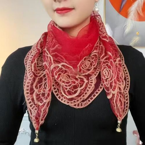 80 square scarf triangle scarf embroidered magnetic buckle versatile spring and summer travel multi-functional thin scarf women's sun protection fashion gauze scarf