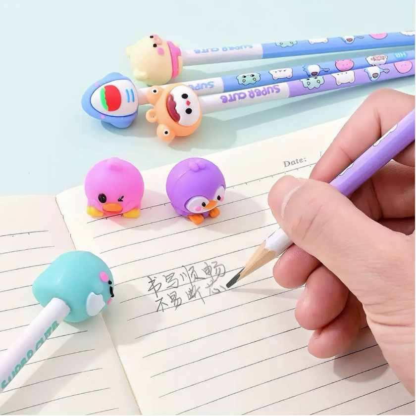 Nuevos productos de dibujos animados borrador lápiz conjunto HB pequeño animal forma de goma estudiantes pequeños regalos pencil para jardín de infantes