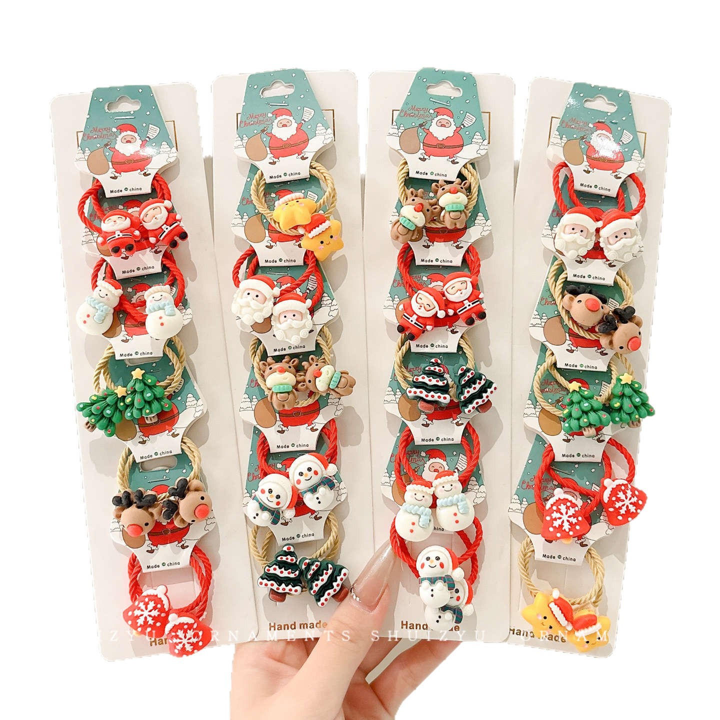 Papá Noel correa de goma para niños navideños vestido de cabello jardín de infantes bebé anillo de cabello de Navidad atmósfera accesorios