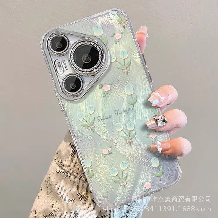 High-End Feel Suitable for Huawei P90 Phone Case, Mate 80 Painted Feather Design, Honor X80 Laser Glitter, Nova 16