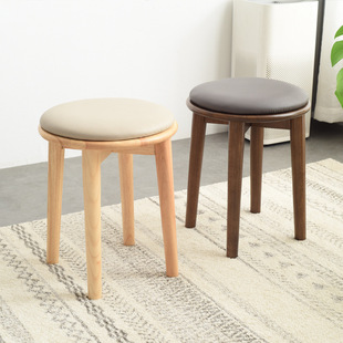 Household Solid Wood Makeup Stool Round Stool Bedroom Light Luxury Soft Bag Stool Bench Modern Simple ins Style Dressing Stool