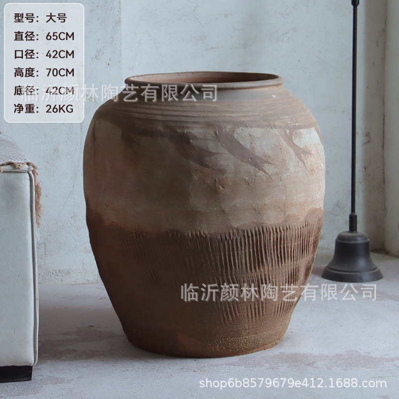 Hecho a mano vasijas de cerámica de tierra combinación de vasijas de cerámica Zen antiguo arte chino decoración de vivienda de cerámica gruesa