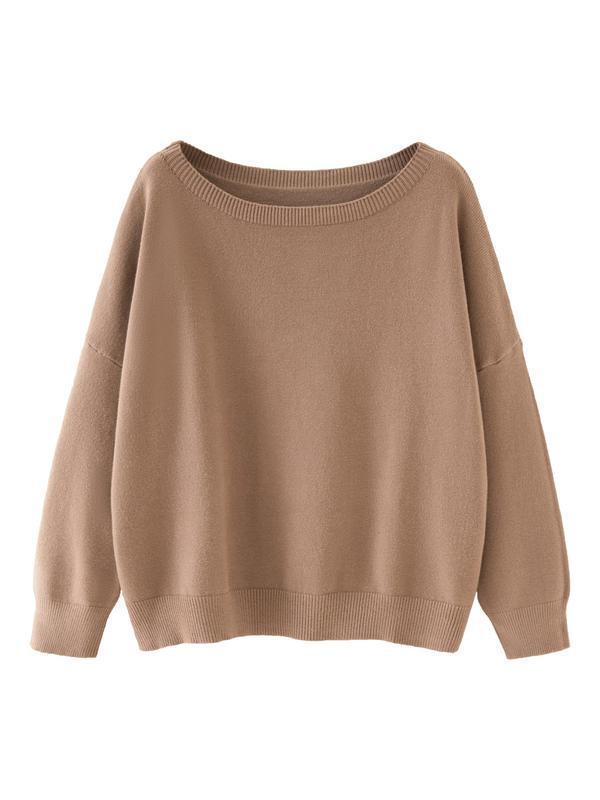Women's Plain Scoop Neck Sweater Casual Drop Shoulder Long|undefined
