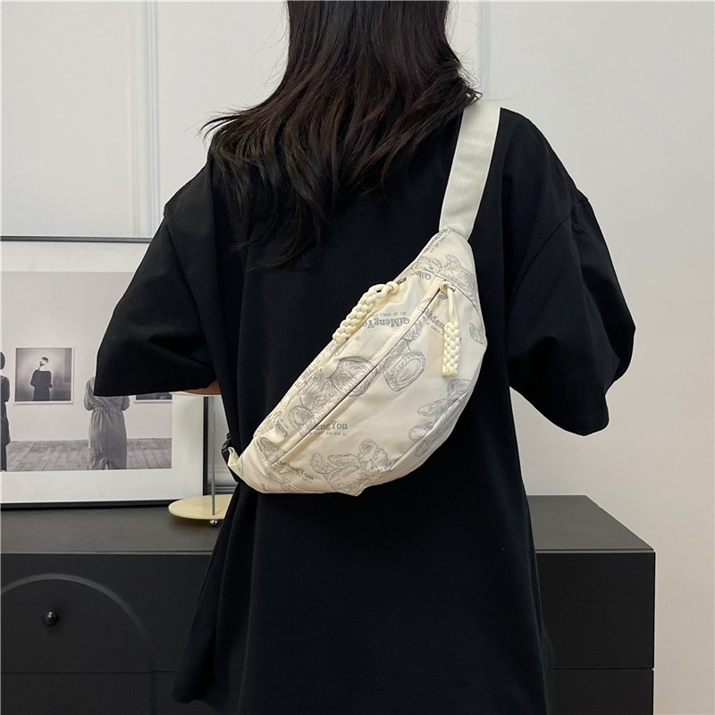2024 nuevo estilo de lona casual de hombro de moda bolso de cintura de impresión simple bolso de pecho deportivo