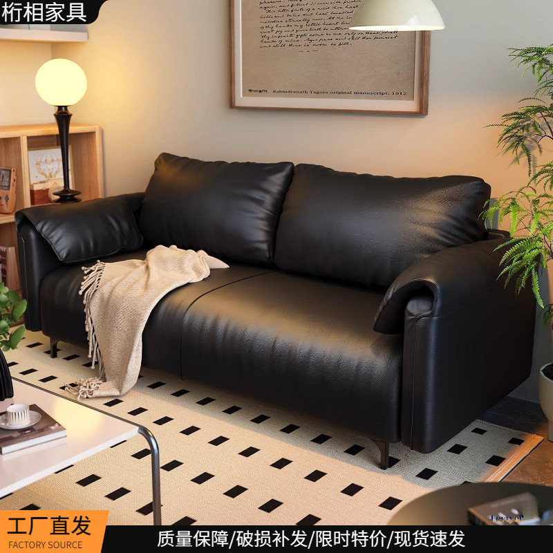 Natural Wood Style Japanese Sofa for Small Living Rooms, Elephant Ear Fabric Corduroy Sofa, Trendy Tech Fabric Straight Sofa