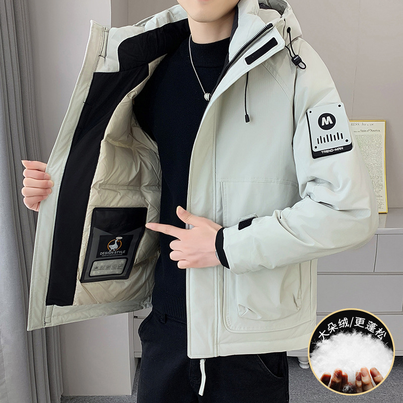 2025情侣羽绒服冬季新款防风防水连帽防寒服工装白鸭绒外套
