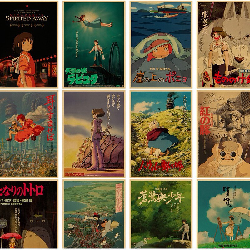 Hayao Miyazaki Classic Anime Movie Two-Dimensional Wall Art Poster Print Hanging Picture Decorative Painting Living Room Framed Bedroom
