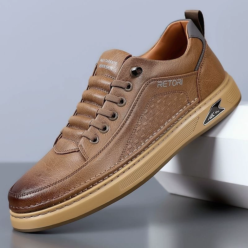 Sports breathable white shoes for leisure for leather shoes, 2025 years, trend of season, soft sole