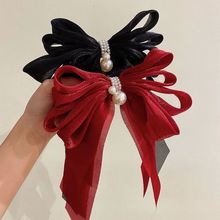 韩版欧根纱春夏超大蝴蝶结发夹珍珠发夹后脑勺发夹小香风