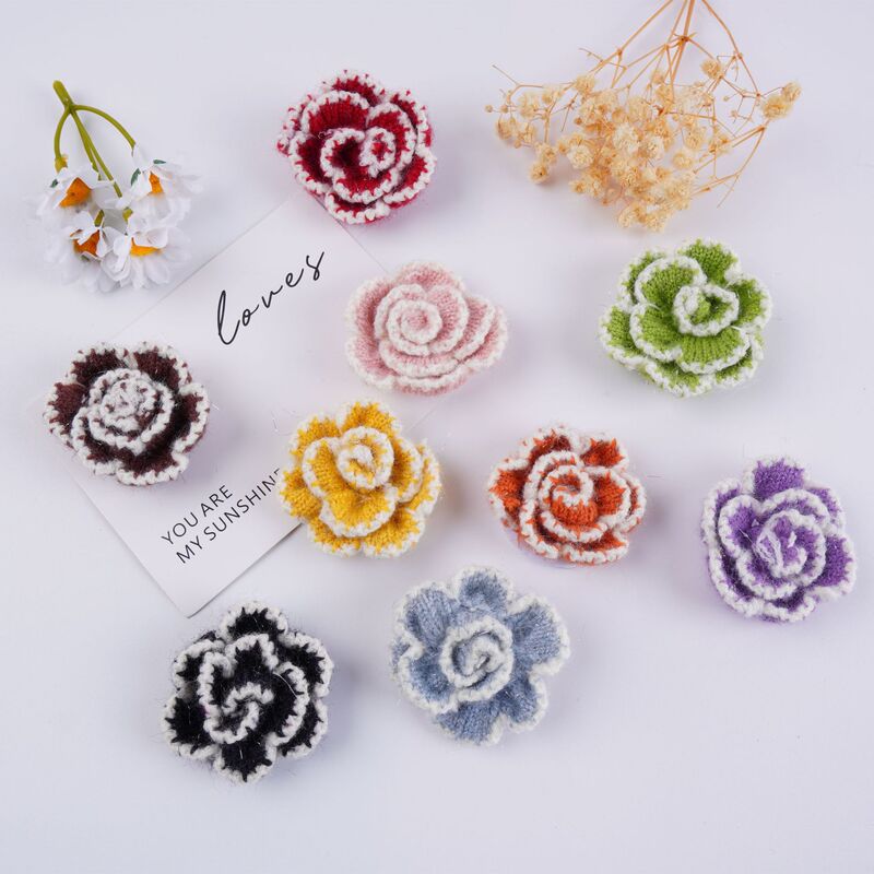韓国の布芸の手作りのdiyニットの毛糸のバラのツバキの花の立体の花の子供の髪飾りのアクセサリー|undefined