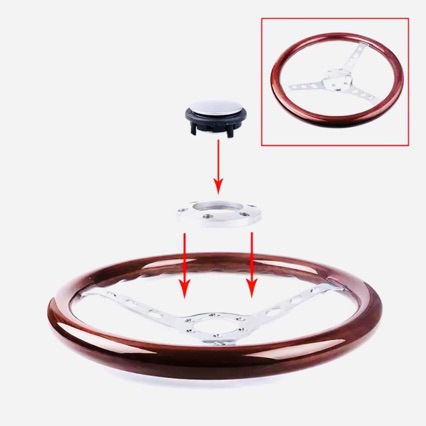 Car Modification Parts 15-Inch 380mm 6-Hole Peach Wood Vintage Car Steering Wheel Solid Wood Steering Wheel Retro Car Accessory