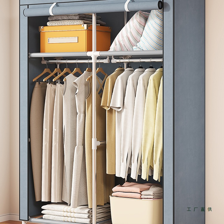 Wardrobe Bedroom Household Simple Assembly Cloth Wardrobe Rental Room Children's Metal Wardrobe Strong and Durable Small Apartment