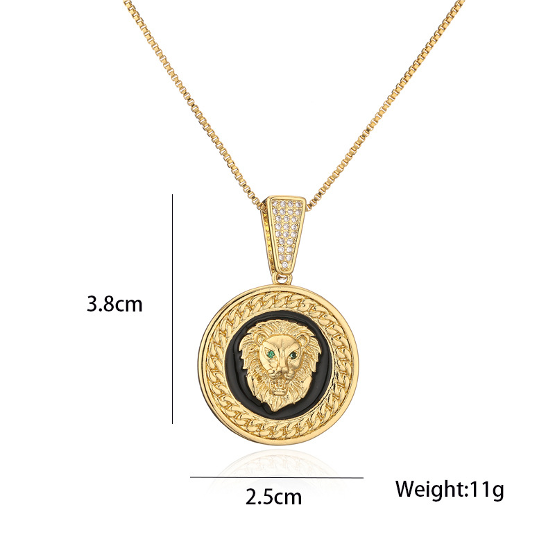 Aogu Cross-Border Supply European and American Fashion Drop Oil Lionu0027s Head Pendant Necklace Cop