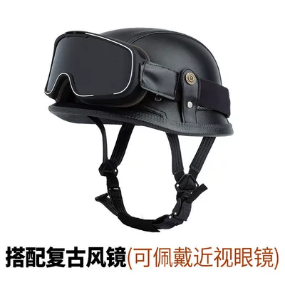 Safety Helmet Half Helmet for All: Motosiklet kaskı (dəbilqə) - black-with-retro-goggles-m