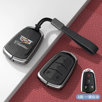 Suitable for Cadillac Key: Car key bag - standard-type-a-one-click-start-noble-black-zinc-alloy-shell-hand-strap