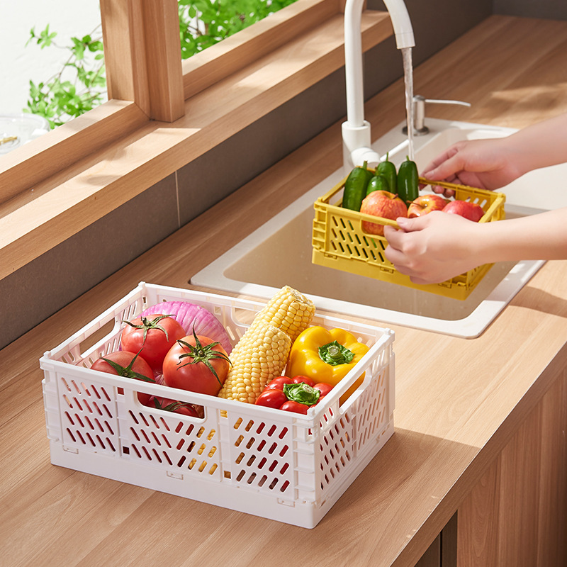 折りたたみプラスチック収納バスケットデスクトップ収納バスケットクリエイティブスナック収納ボックススタックデスクトップリビングルーム冷蔵庫収納バスケット|undefined
