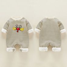 婴儿连体衣 条纹面包超人秋冬新品哈衣加绒卡通爬服
