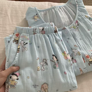 上新！蛋糕小狗全棉双层纱圆领长袖长裤睡衣女可爱家居服套装
