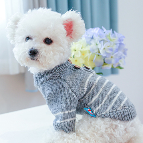 Autumn and winter new pet clothes for dogs and cats, warm and cold two-legged clothes, little gentleman sweater, French striped sweater