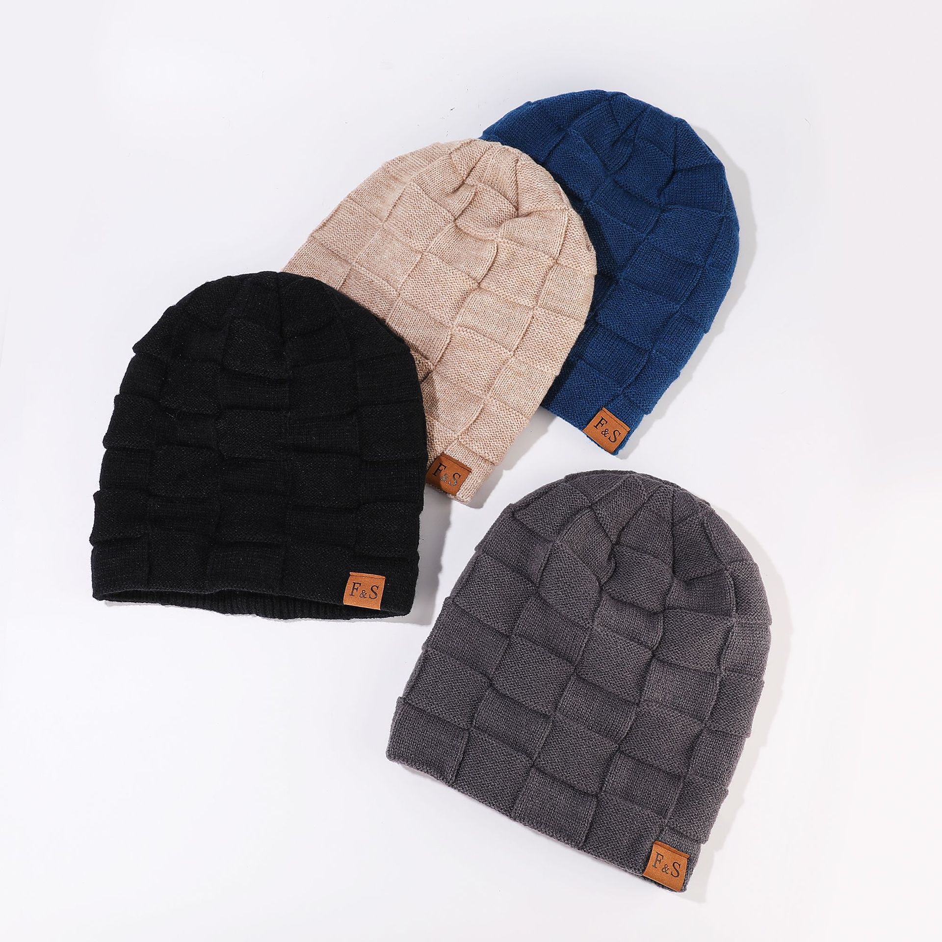 New Foreign Trade Autumn And Winter Warm Hats, Scarves, Gloves, Three Piece Set, Thickened Pig Leather Splicing Gloves, Anti Cold Woolen Hats For Men_voghion.com
