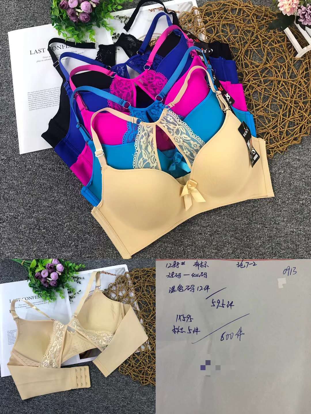 Filipina brillante hebilla frontal ropa interior sin costuras medio grueso de alta calidad se reunieron multi-color multi-tamaño sujetador inalámbrico al por mayor