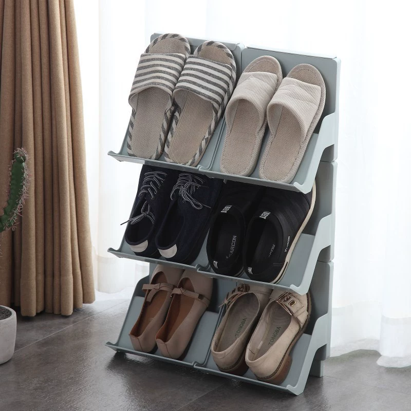 Stackable plastic shoe rack, modular 3‑tier 25×18.5×22 cm, space‑saving under‑table/door storage