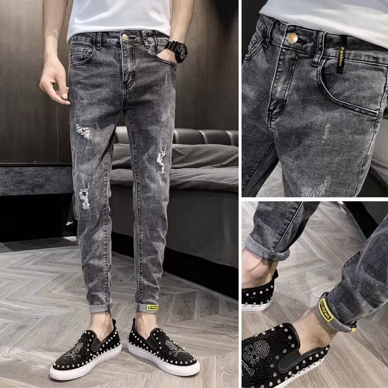 Nine-Point Jeans Men's Autum Elastic Slim-Fitting Pants Men's New Retro Harem Pants Trendy Brand Casual Pants