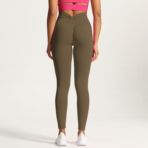 Amazon's new V-waist seamless knitted yoga pants peach hip high elastic training tight sports fitness pants for women