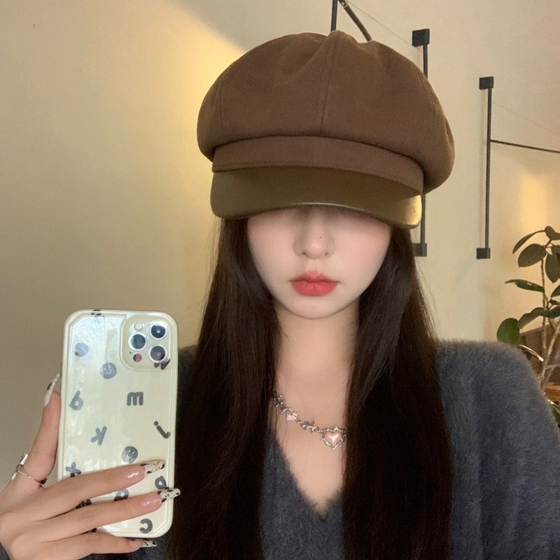 八角形の帽子、女性用、秋冬、韓国風、多用途、つば広、小顔効果、ベレー帽、カジュアル、レトロ、英国風、画家帽|undefined