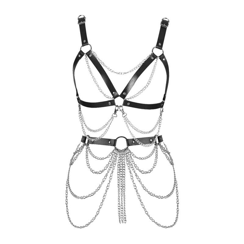 Factory Direct Sales European and American Cross-Border Pu Leather Body Chain Garter Sex Toy Set Bundled and Bound Together