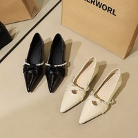 8699-57 French gentle style single order shoes with pointed shallow mouth pearl hollow out shoes for women's comfort and increased height inside women's shoes