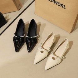8699-57 French gentle style single order shoes with pointed shallow mouth pearl hollow out shoes for women's comfort and increased height inside women's shoes