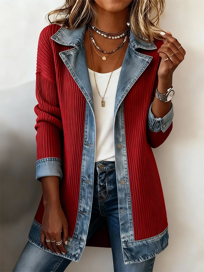 Damen Slim Fit Patchwork Jacke Elegante Langarm Übergangsjacke_voghion.com